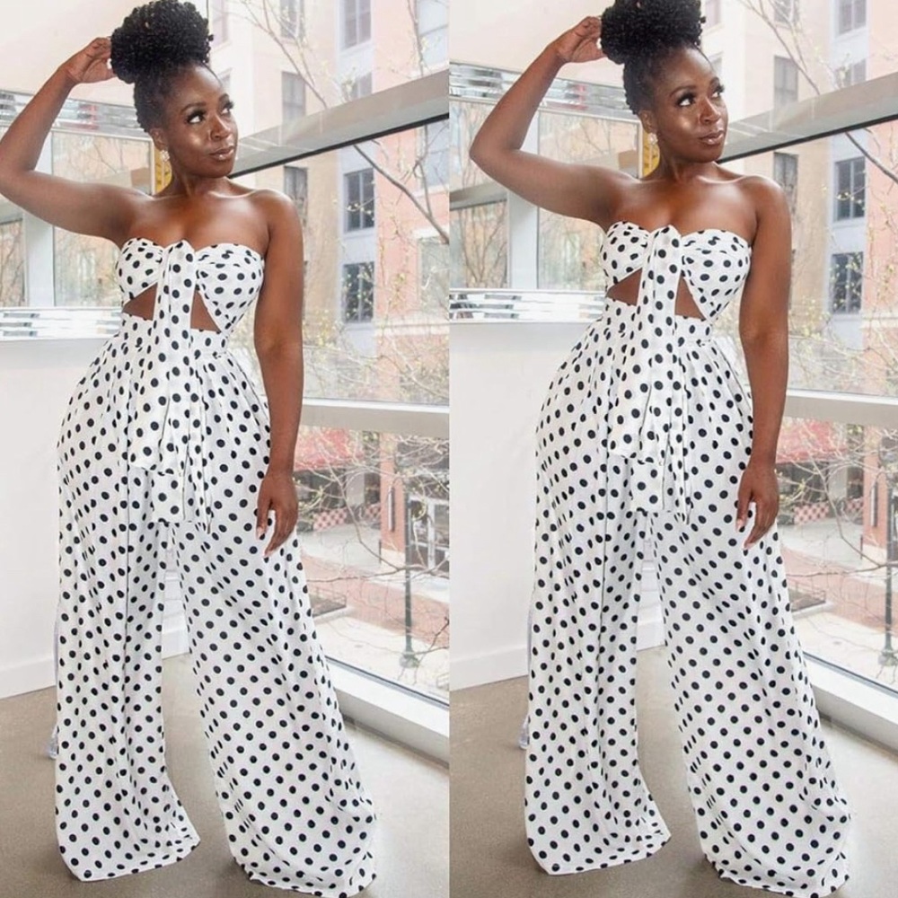 Brand New White And Black Polka Dot Set, Size Medium